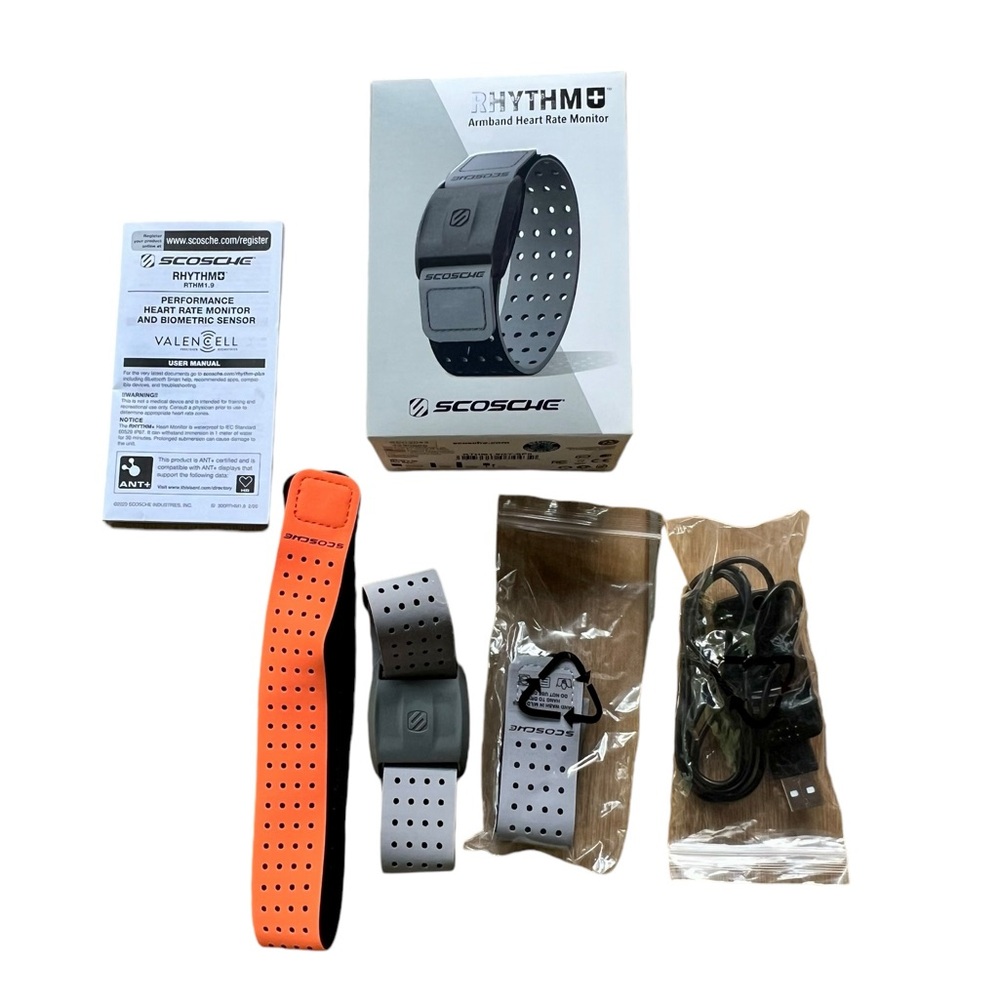 EUC - Scosche Rhythm+ Armband Heart Rate Monitor - Gray/Orange Band